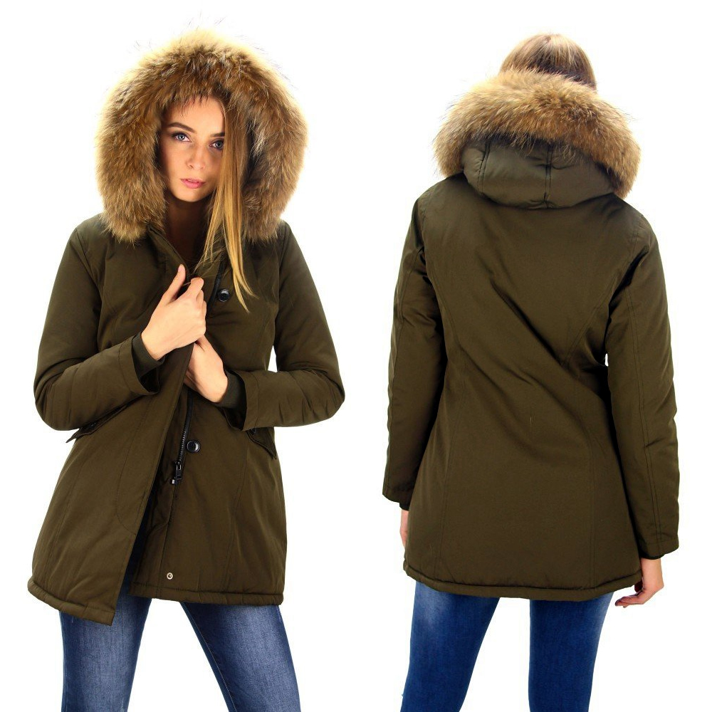 Dames Groen Winterjas met Grote Bont DJ029 | Modedam.nl